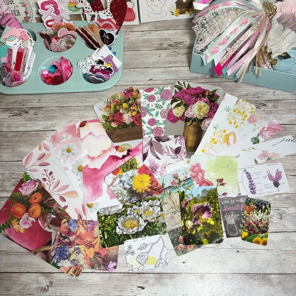 Junk Journal Floral Themed Paper Scrap Pack Kit Collage Scrapbook Planner Spring - Picture 7 of 10